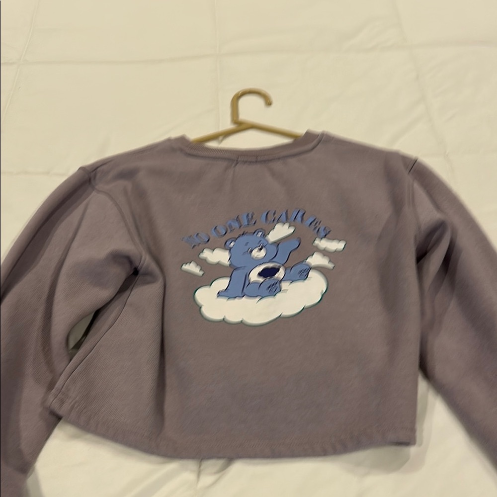 Purple Cropped Care Bears  Sweatshirt